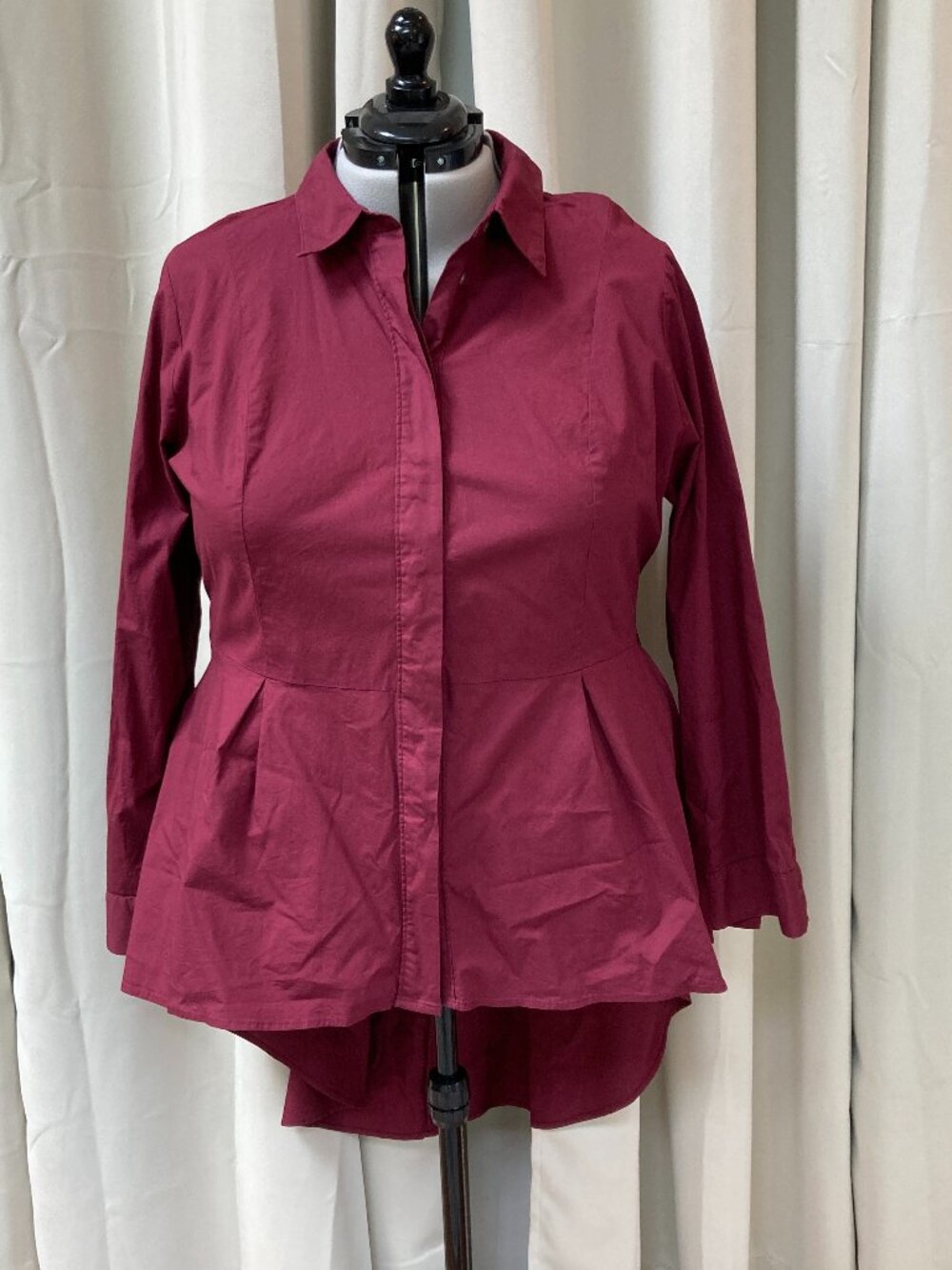 Lane Bryant 24W Maroon Extreme Peplum Button Down Shirt
